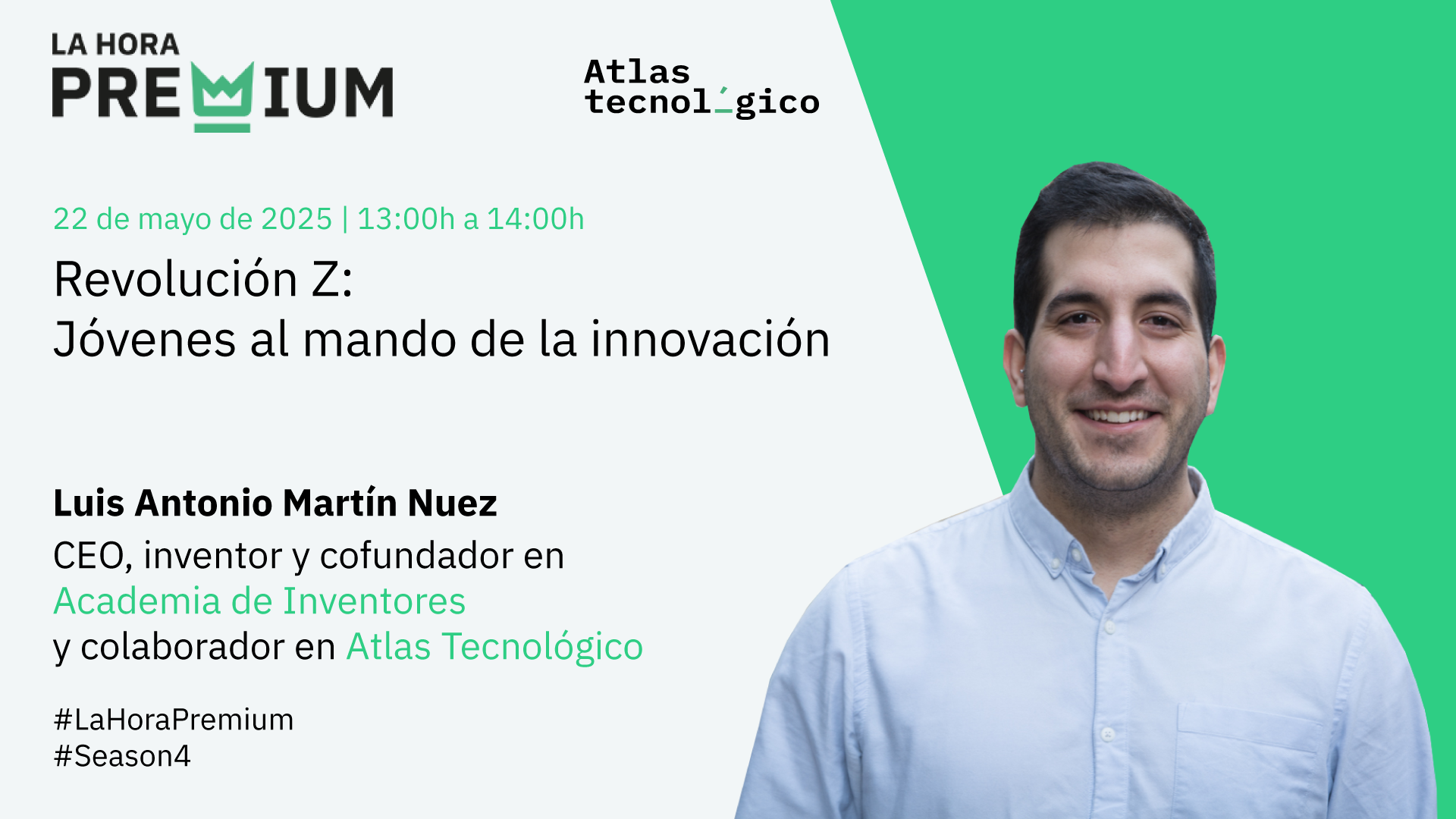 Luis Martín Nuez (Academia de Inventores) defenderá en ‘La Hora Premium’ el talento joven como motor de transformación