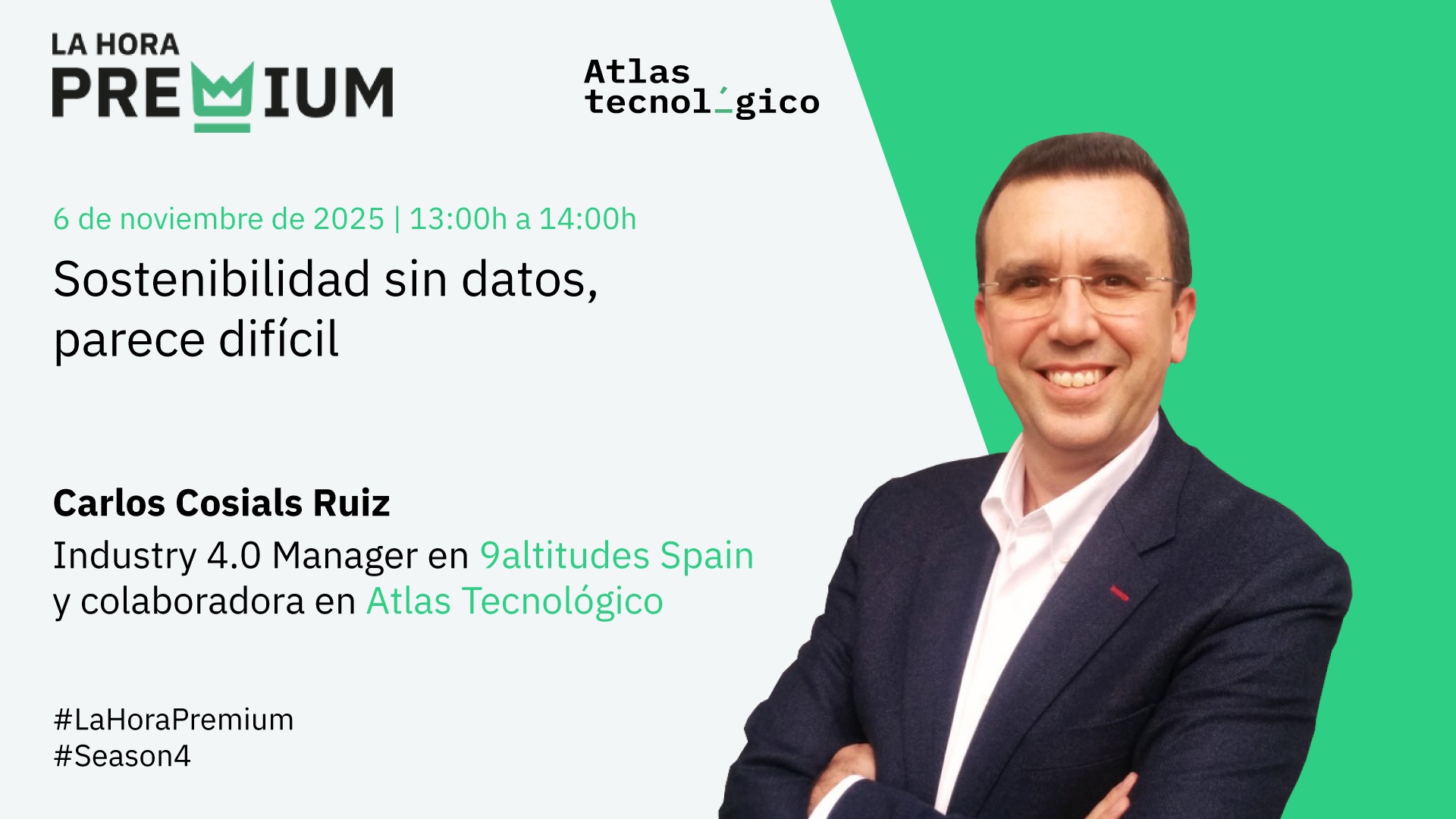 Carlos Cosials (9altitudes) hablará en la Hora Premium del problema de abordar la sostenibilidad sin datos