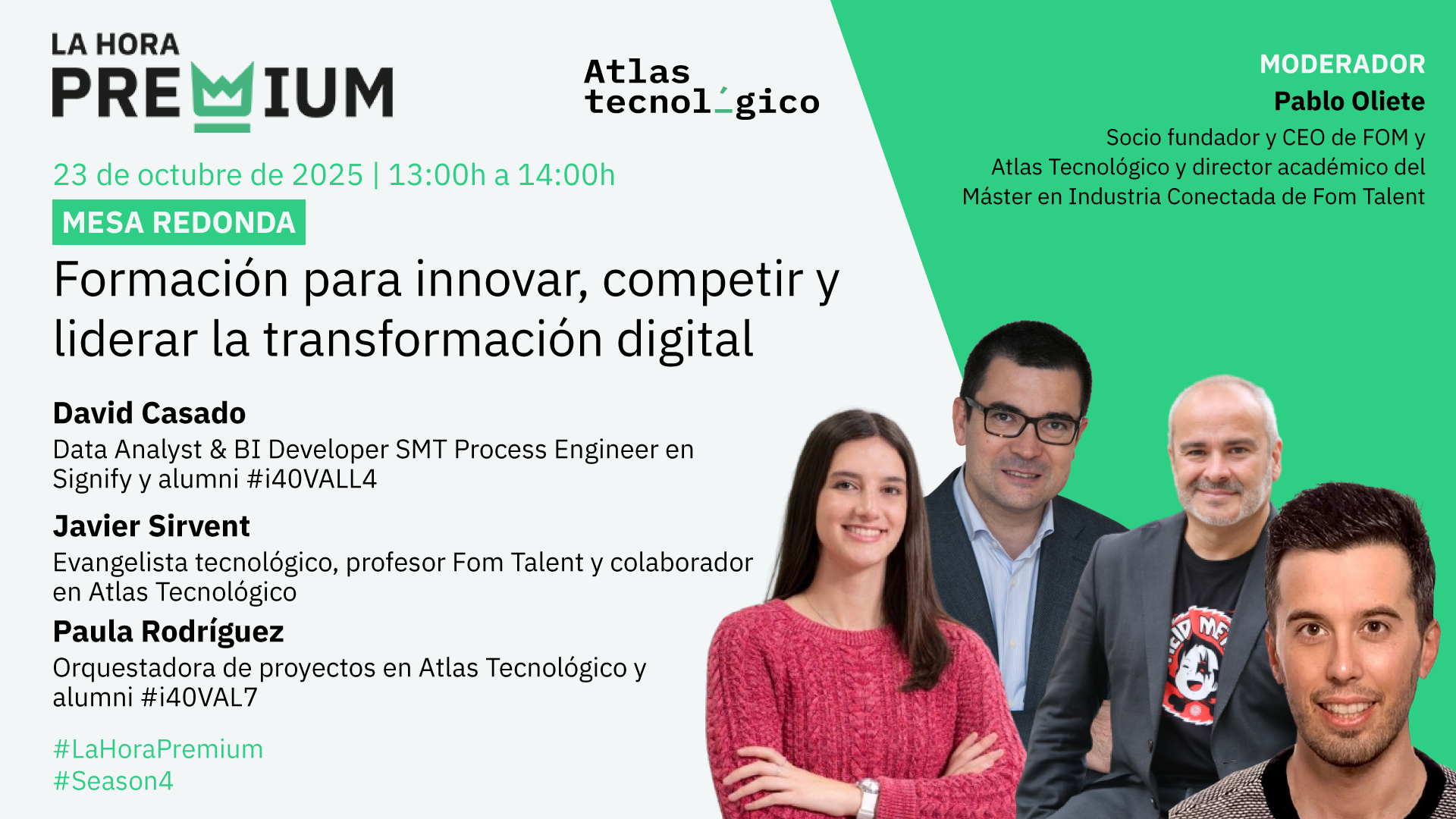 La nueva edición del Máster en Industria Conectada será protagonista de la próxima Hora Premium de Atlas Tecnológico