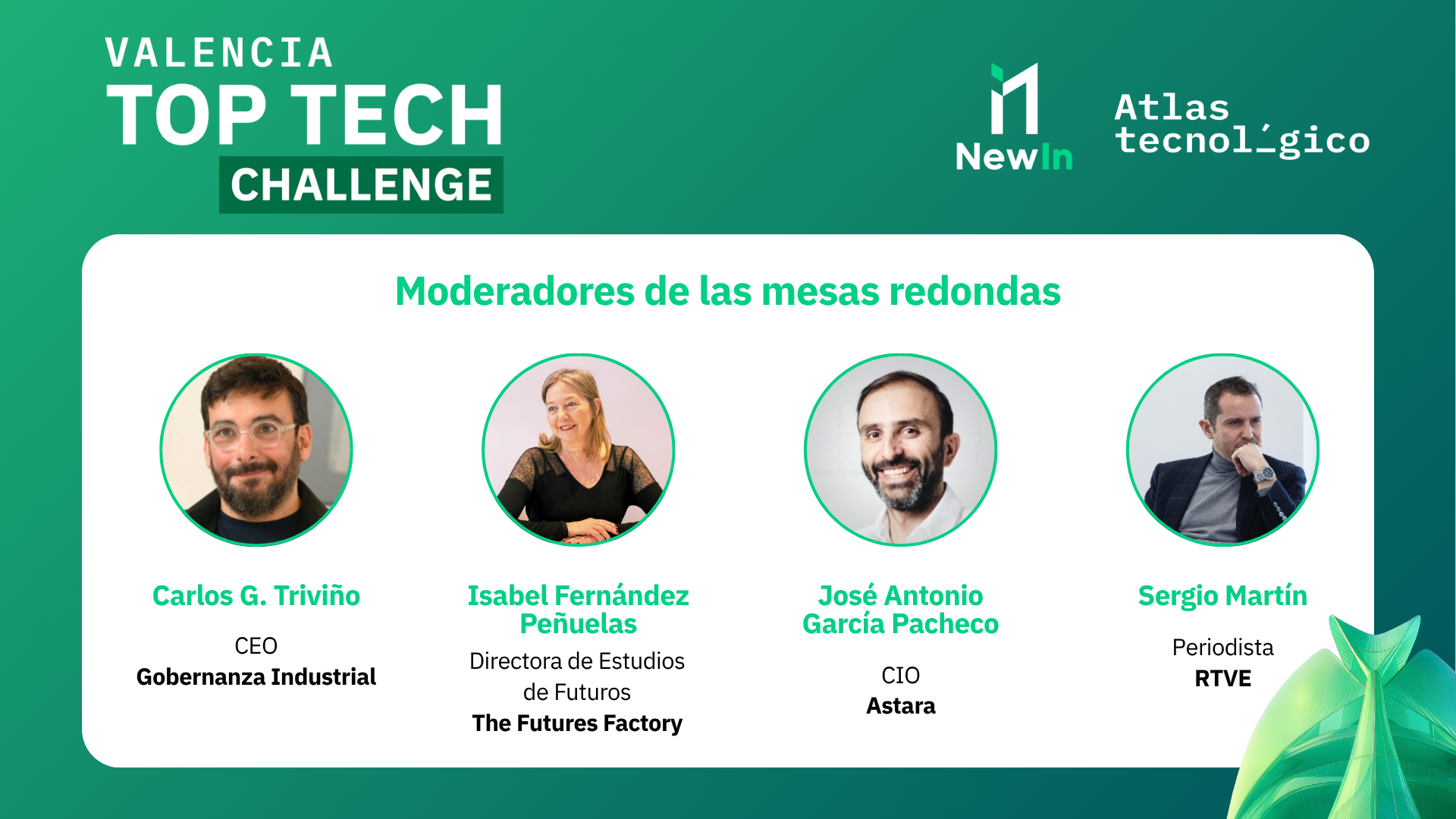 Carlos G. Triviño, Isabel Fernández, José Antonio García Pachecho y Sergio Martín, moderadores en el New In ‘Top Tech Challenge’